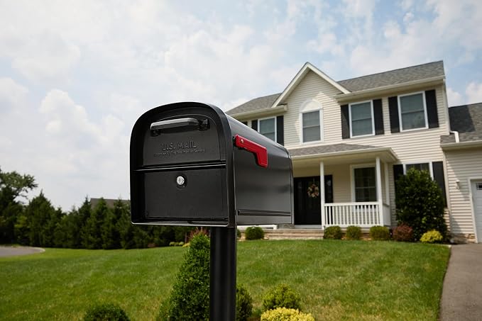Architectural Mailboxes 6300B-10 Oasis 360 Locking Parcel Mailbox, Extra Large, Black, 6300B-10 | Galvanized steel build with a secure steel cam lock, dual access doors, and hopper delivery door. USPS approved.