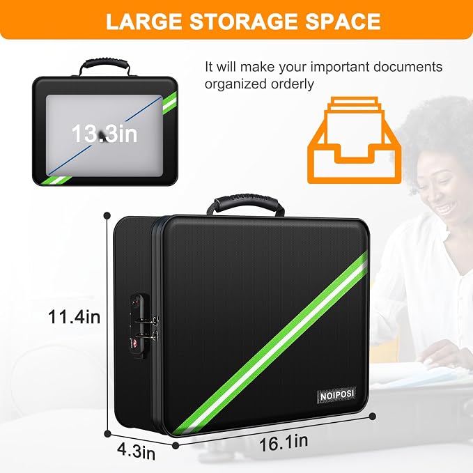 5200℉ Fireproof Document Box with Lock 16.1"x11.4"x4.3" | Portable ,Home ,Travel Water Resistant Document Storage Organizer with for Important Documents and File ,Black