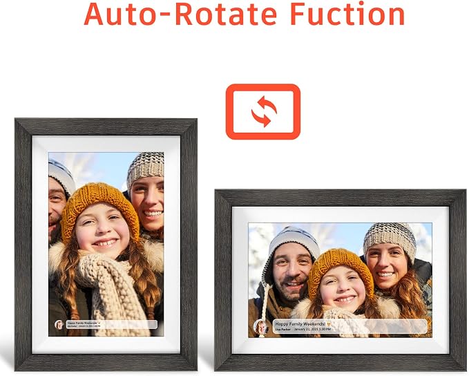 Frameo 10.1 inch Digital Picture Frame WiFi Smart Digital Photo Frame Wood | IPS HD 1280 * 800 1080P Touch Screen Auto-Rotate Easy Setup to use Free Share Photos and Videos Gift for mon Father Women