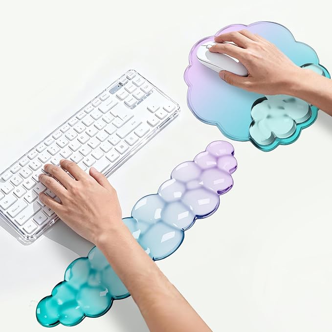 Cloud Wrist Rest Gel Set — Ergonomic Cloud Wrist Rest Keyboard and Mouse, Non-Slip Desk Accessories for Office and Home（Gradient Purple Cyan）