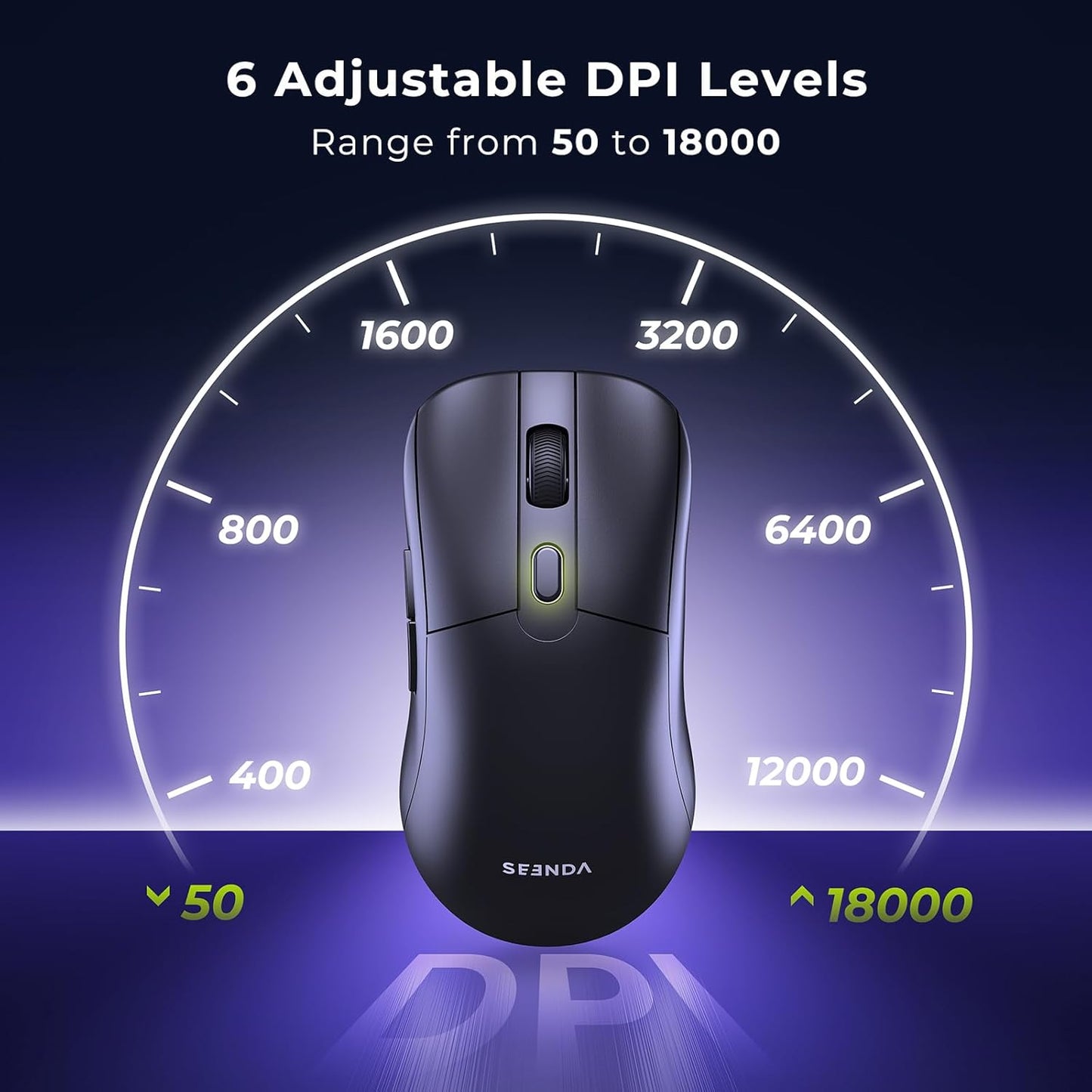 seenda Wireless Gaming Mouse, USB C Mouse, Web-Based Driver, 18000 DPI, 67g Lightweight, 6 Programmable Buttons, Type-C Rechargeable Mouse Gamer for PC/Laptop/Mac - Black