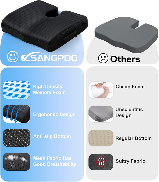 Wheelchair Seat Cushions Cooling, Ergonomic Seat Cushion, Waterproof Silk Fabric, Memory Foam Cooling Gel Office Chair Cushion for Hip Support, Relieve Sciatica, Back, Coccyx, Pressure Sore