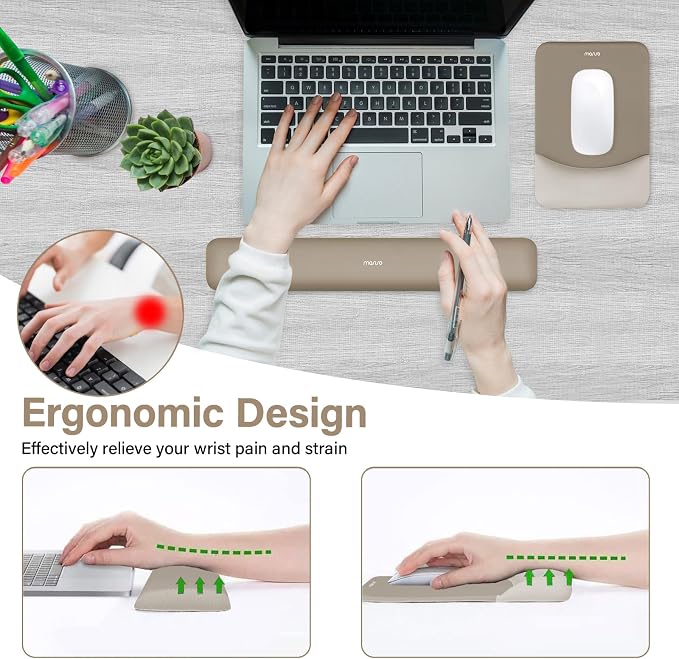 MOSISO Wrist Rest Support Mouse Pad & Keyboard Set, Bronze Brown | Rectangular Ergonomic Mousepad, Non-Slip Base, Home/Office Pain Relief & Easy Typing, Neoprene Cloth & Raised Silicone Lining