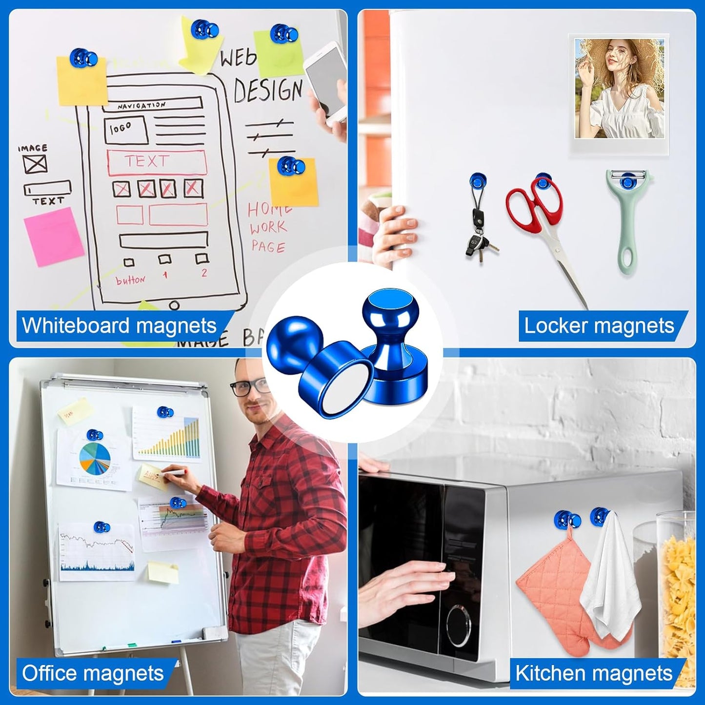 LOVIMAG 20 Pack Blue Refrigerator Magnets, Strong Neodymium Magnets for Whiteboard, Kitchen, Office, Map, Home Decorative
