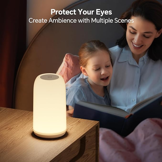 ROOTRO Cordless Table Lamps Rechargeable, Touch Lamp for Bedroom [Sleek Design & RGB Mode] 4-Level Brightness Small Bedside Lamp, LED Lamp Multi-Color Smart Nightstand Light for Living Room Home Gifts