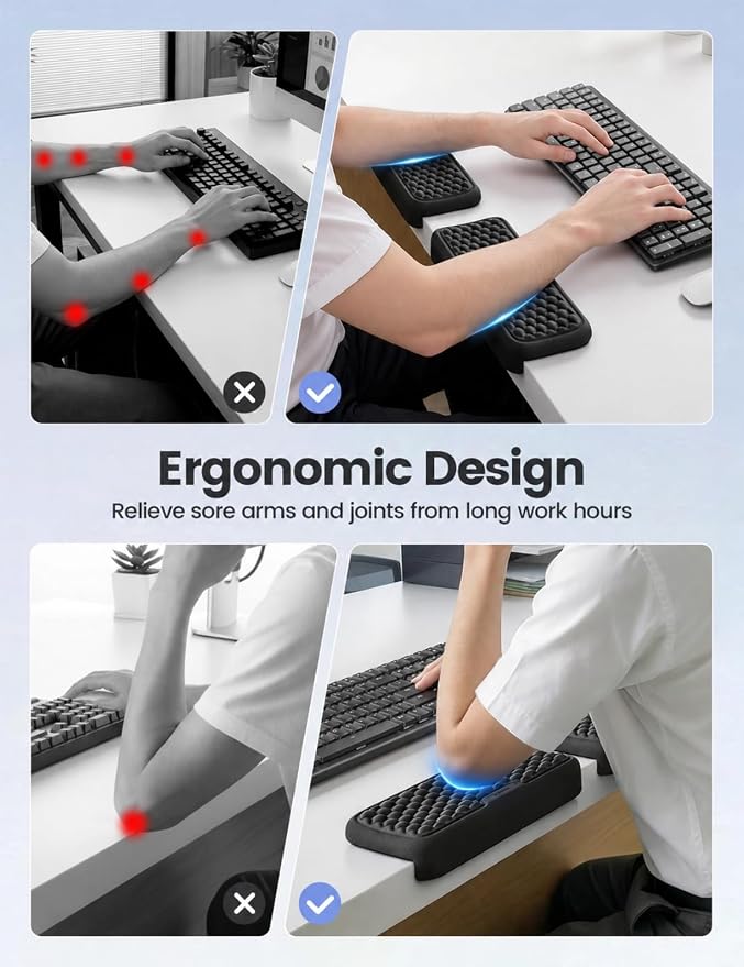 Vaydeer 2Pcs Elbow Rest Pad, L-Shaped Wrist Rest, Desk Edge Cushion | Ergonomic Memory Foam Arm Rest Support Keyboard Mouse Elbow Pad for Palm Hand Office Computer Home Gaming Accessories-Black