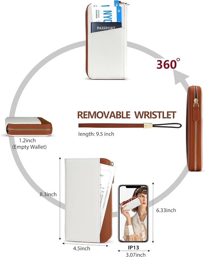 Large Travel Wallet for Women | RFID Blocking Zipper Wallet,Passport Holder Clutch with Wristlet