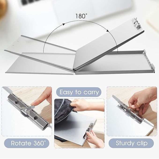 Henoyso 1 Pcs Metal Storage Clipboard Bulk Heavy Duty Aluminum Clip Board for Teacher Contractor Medical Construction Office School Classroom, 12.6x9.2x1 Inch, Fit Letter Size 8.5x11 Inch Paper