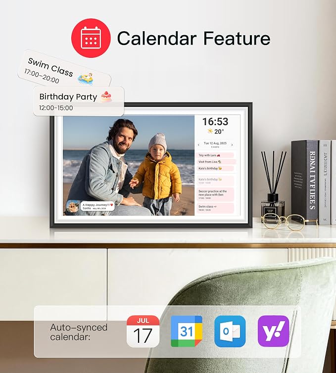BIGASUO Digital Picture Frame Frameo 15.6" WiFi Electronic Photo Frames Large with 64GB Memory 1920x1080 IPS FHD Touch Screen Share Moments Instantly Anywhere Photo Gifts for Parents and Grandparents