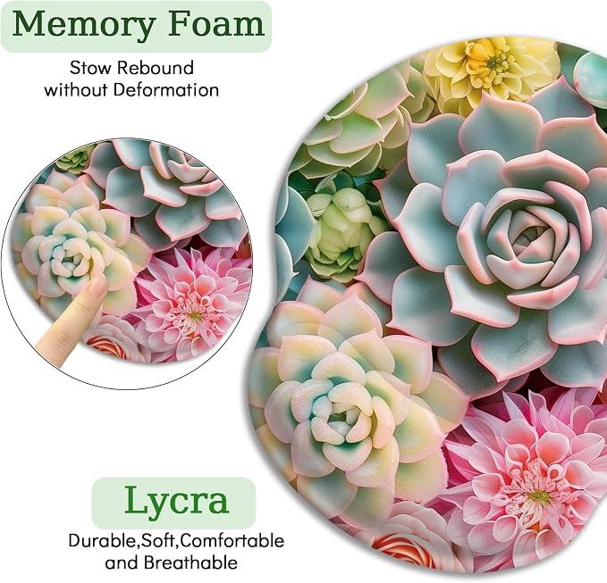 LIMKRIAN Ergonomic Mouse Pad with Wrist Rest, Succulents Office Supplies | Non-Slip PU Base, Smooth Surface, Cooling Gel Eases Wrist Pain, Cute Mousepad for Computer, Laptop, Office Desk Accessories
