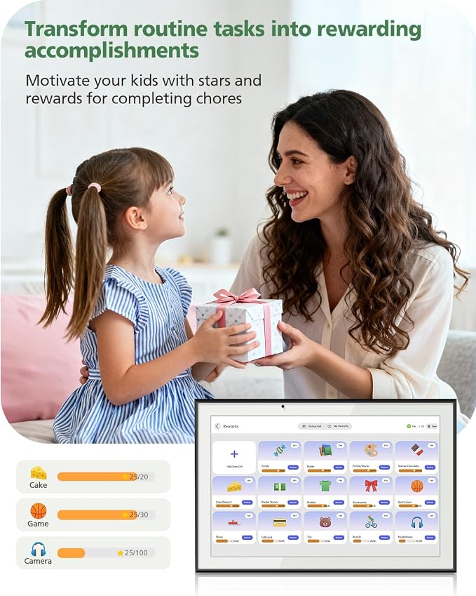 10.1 Inch Digital Calendar Chore Chart, Smart Digital Calendar Wall Planner Picture Frame with HD Touch Screen, Desk & Wall Mount Planner for Family Schedules(Black)