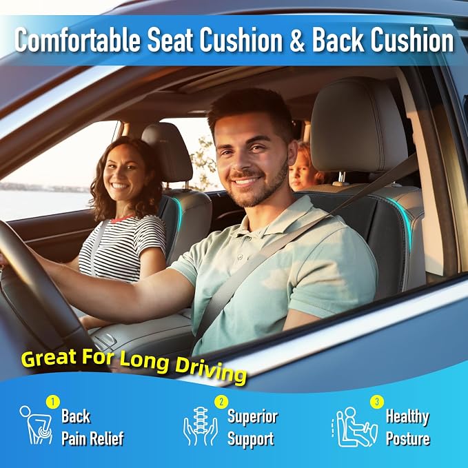 Lofty Aim Car Seat Cushion with Back Support Pillow, Driver Seat Cushion | Comfy Lumbar Support & Seat Cushion, Memory Foam Seat Cushion for Pain Relief, Butt Pillow for Car, Truck, Black