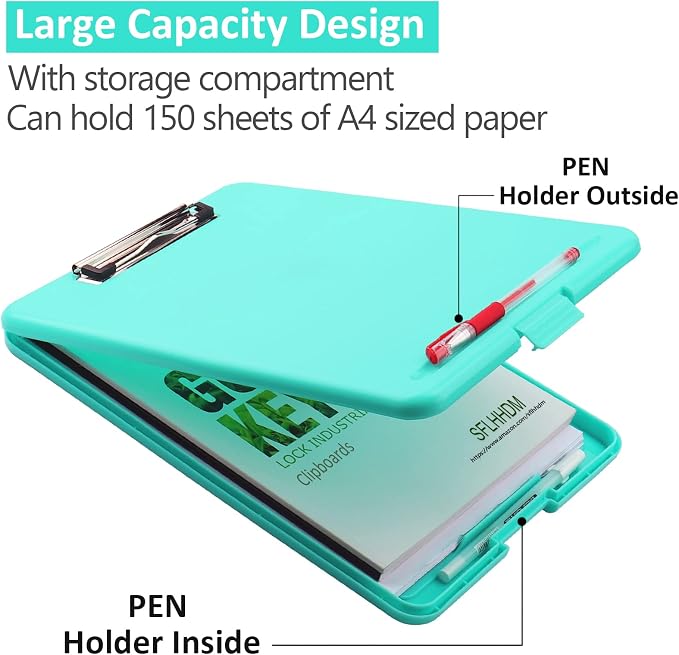 SFLHHDM Clipboard with Storage, Clipboards Foldable for Nurse,for 8.5x11 Paper Clip Boards,A4 Clipboards Case with Smooth Writing for Office Supplies Clip Board Case-Cobalt Teal