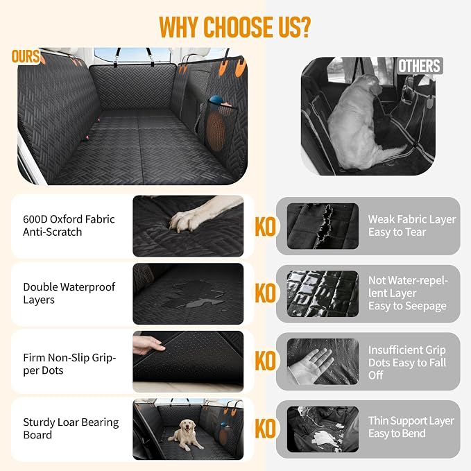 PROZAR Dog Car Seat Cover for Back Seat, Hard Bottom Back Seat Extender, Back Seat Pet Cover for Dogs - Supports 400lbs, Back Seat Pet Cover, Dog Hammock for Full-Size Trucks/SUVs