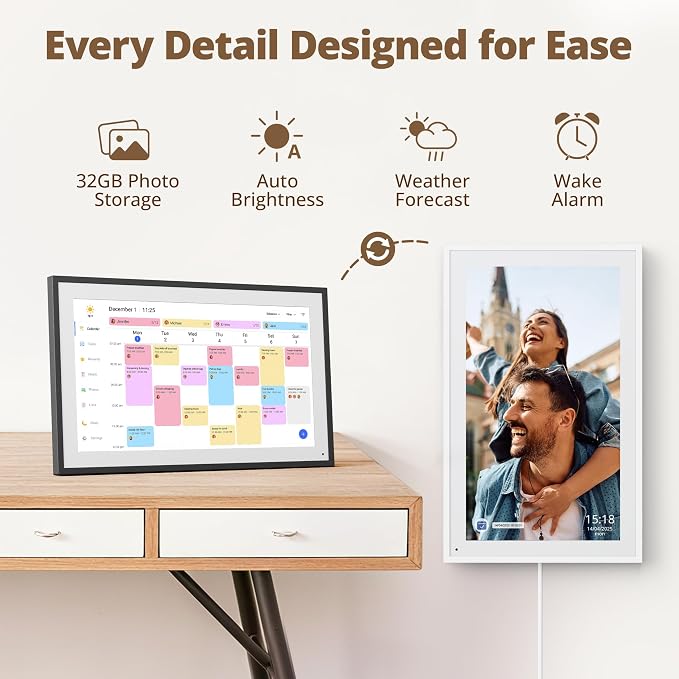 Digital Calender 15.6 Inch Smart Wall Calender, Touchscreen Electronic Calender Planner for 2025 Family Chore Chart Rewards and Schedules, Interactive Display, APP Access, Wall Mount or Stand