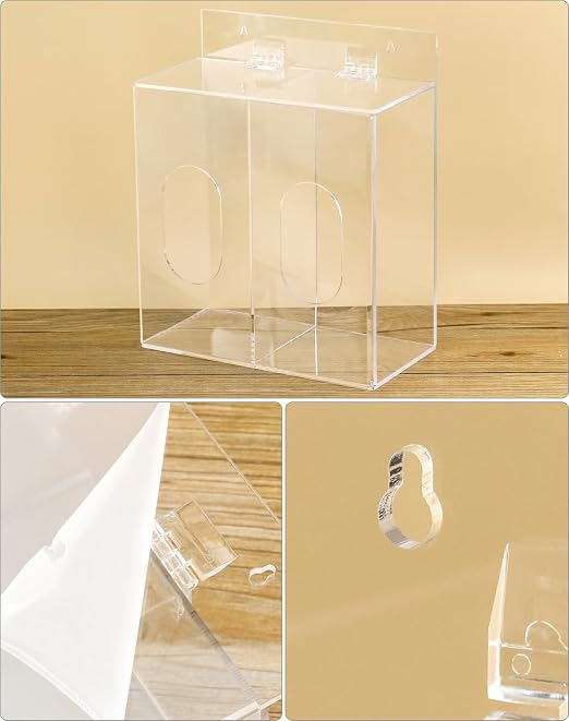 QWORK Clear Acrylic Mask and Glove Organizer – Dual Compartment Dispenser for Office & Home Use