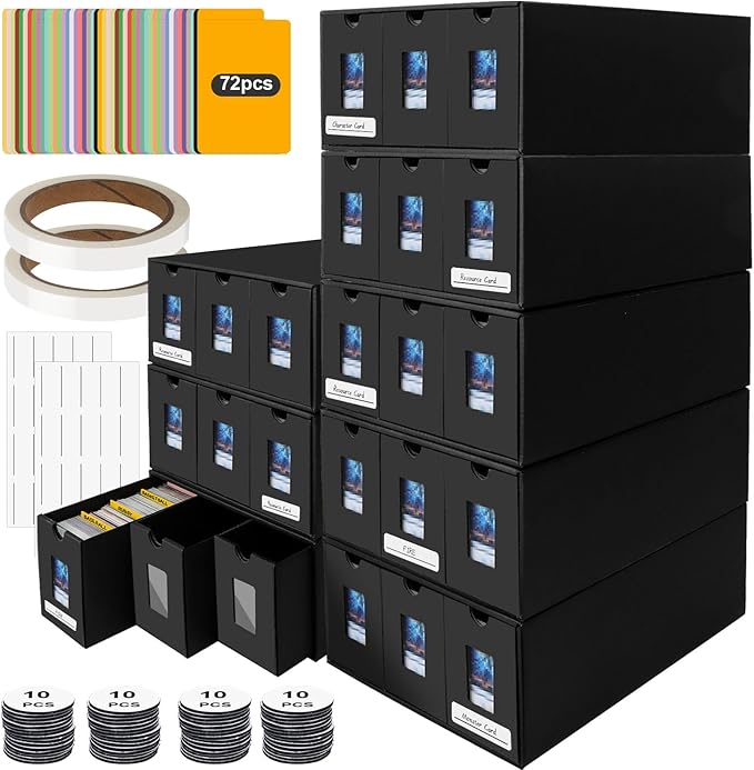 Trading Card Storage Box, 24000+ Cards Storage Box for Commander Display, Trading Cards Organizer with 72 Card Dividers, Labels & Tapes, Visible Card Deck Box for TCG MTG PTCG Sport Cards