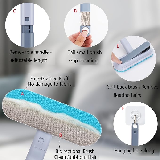 Pet Hair Remover for Furniture-17.3" Reusable Lint Brush for Dog & Cat Hair | Multifunctional fur removal tool, gentle on couches, carpets, car seats, clothes & bedding
