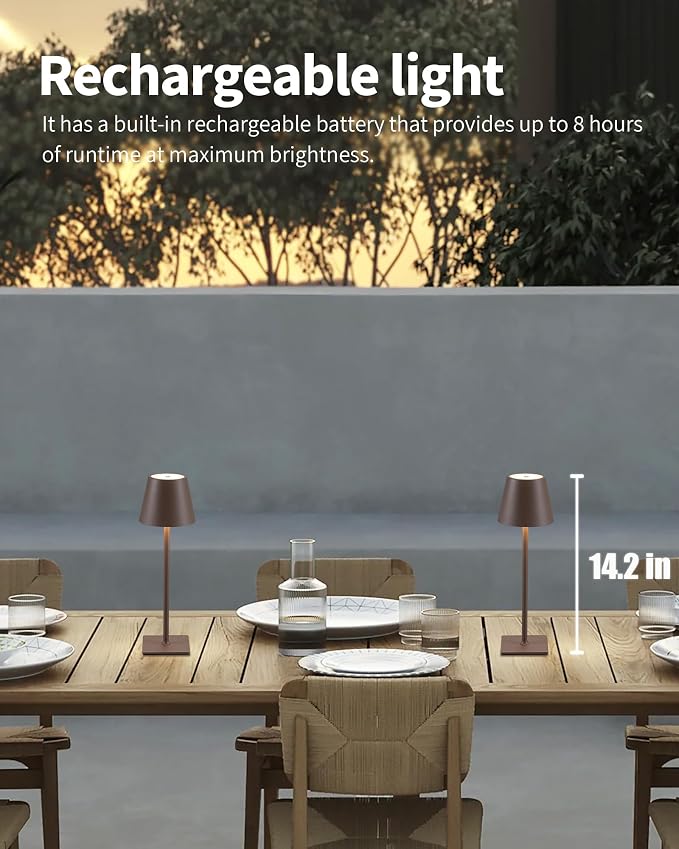 KDG 2 Pack Cordless Brown Table Lamps, Rechargeable Portable LED Desk Lamps | 4000mAh Battery Operated 3 Color Stepless Dimming Up for Restaurant, Bedroom, Outdoor Party, Camping, Coffee Shop, Nightlight