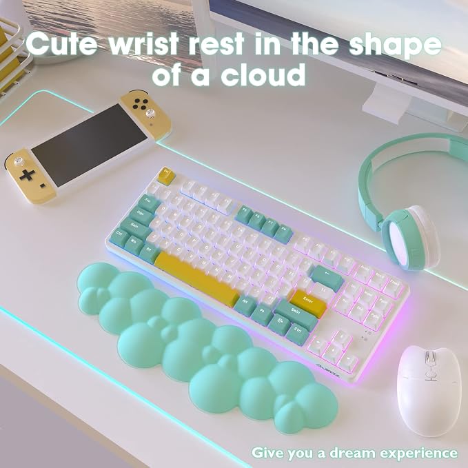 ATTACK SHARK Cloud Gaming Keyboard Wrist Rest Pad,Memory Foam Keyboard Palm Rest,Ergonomic Hand Rest,Wrist Rest for Computer Keyboard,Laptop,Mac,Lightweight for Easy Typing Pain Relief(Green)