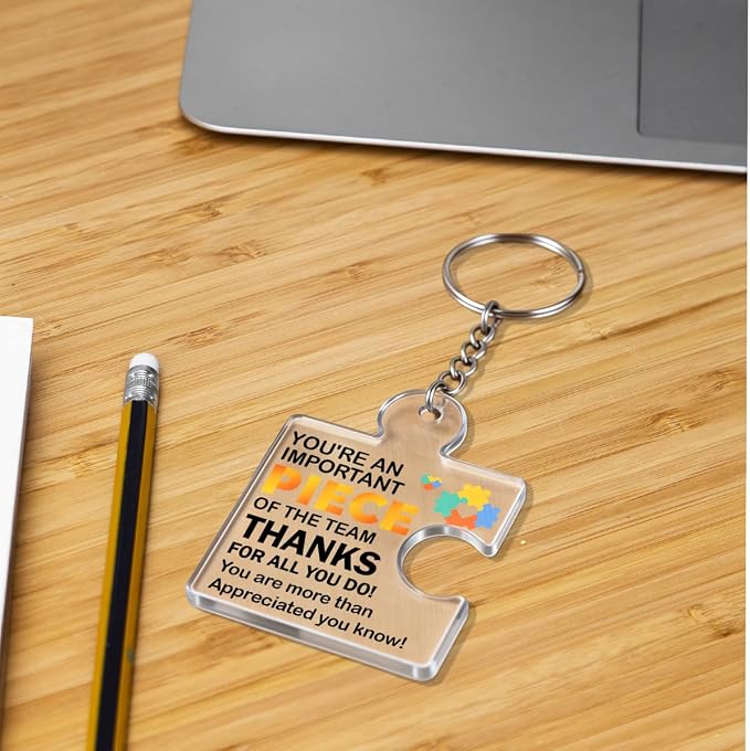 Team Appreciation Gifts Bulk Thank You Keychains for Coworkers | Gift Set for Employee, Staff, Teachers, Teamwork Puzzle Piece Keyring, Acrylic