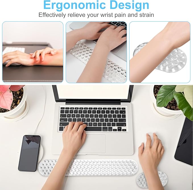 MOSISO Gel Wrist Rest Support for Mouse Pad&Keyboard Set, Transparent | Ergonomic Massage Keyboard&Mouse Pad Set, Non-Slip Base Pain Relief&Soft Cooling Gel Computer Easy Typing Pad for Home/Office