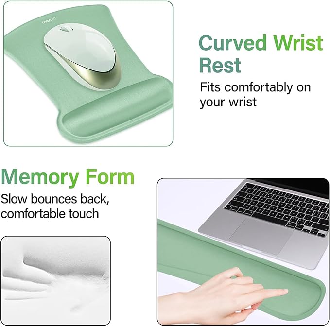 MOSISO Keyboard Mouse Pad Set, Large Gaming Mousepad&Keyboard Wrist Rest&Mouse Wrist Rest&Coaster, Ergonomic Non-Slip Mousepad&Easy Typing Cushion with Memory Foam for Home Office, Emerald Green