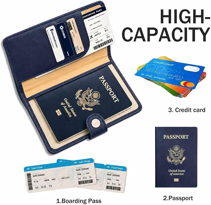 Passport Holder RFID Blocking Travel Wallet, Navy Blue | Passport Cover with Multiple Card Slots, Water-Resistant & Easy-Carry, Must-Have Travel Accessory for Men & Women.