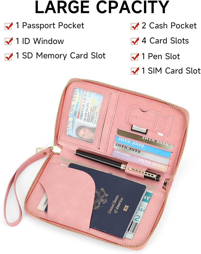 Leather RFID Blocking Passport Holder Travel Wallet, Passport Cover/Travel Wallet for Women/Men with
