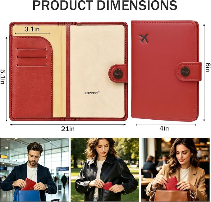 Passport Holder RFID Blocking Travel Wallet, Scarlet Red | Passport Cover with Multiple Card Slots, Water-Resistant & Easy-Carry, Must-Have Travel Accessory for Men & Women.