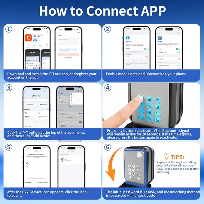 Smart Key Lock Box with Bluetooth APP, Remote Code Sharing & PIN Code Unlock, IP65 Heavy Duty Zinc Alloy Wall Mounted for Airbnb Hosts Realtors, Holds 5 Keys+Cards (Gray)