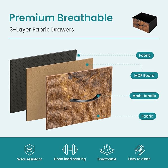 OLIXIS 2 Drawer File Cabinet with 24'' Wide Desktop, Rolling Printer Stand | Printer Cart with Lockable Wheels, Fabric Drawer Cabinet Under Desk with Storage Side Bag for Small Space, Home Office, Brown