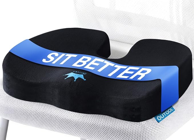 Seat Cushion for Office Chair & Car - Memory Foam Coccyx Support Pillow with Non-Slip Cover, Sciatica & Lower Back Pain Relief,Ergonomic Seat Pad for Long Drives (Medium Firm-Black)