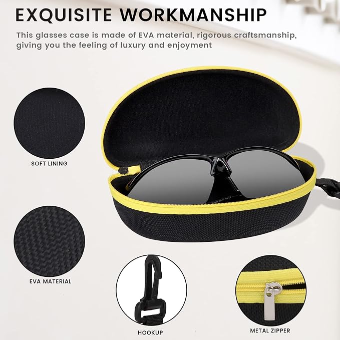 molshine 3 Pieces Portable Hard Shell Sunglasses Case, Zipper Eyewear Eyeglasses Case with Hook for Women Men Travel Sports