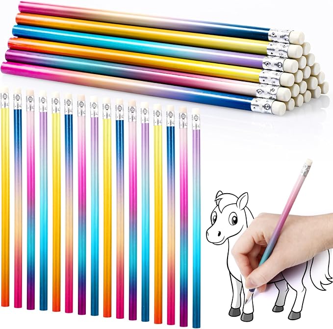 Teling 48 Pcs Mlp Pencils Theme Party Favors Fun Pencils in Bulk with Eraser Wooden Number 2 Graphite for Students Back to School Gifts Classroom Birthday Supplies