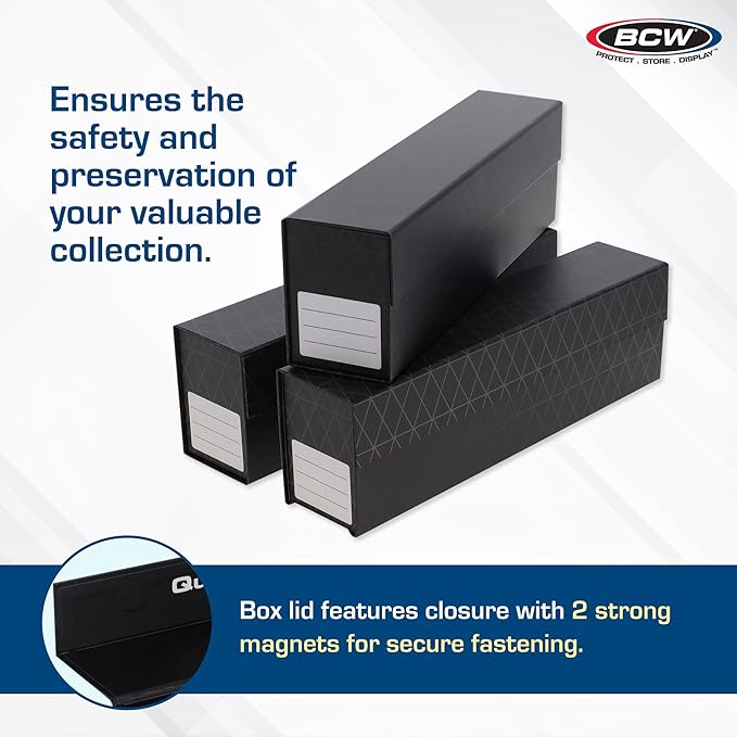 BCW QuickFold® Card Storage Boxes for Magnetics & Toploaders – 3 Pack | Trading Card Holder Box with Magnetic Closure | Easy Fold Assembly for Sports and TCG Cards