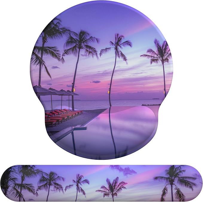 Mouse Pad Wrist Support, Ergonomic Memory Foam Keyboard Wrist Pad & Gel Wrist Rest Set for Computer Keyboard for Easy Typing & Pain Relief for Office & Home (Mauve Twilight Set)
