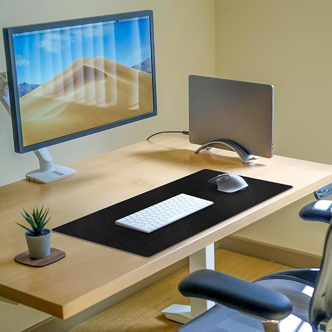 Leather Desk Pad Mat, Black Desk Mat, 23.6" x 13.7" | Non-slip and Waterproof Computer Mat, Desk Protector for Office/Home, Desk Accessories