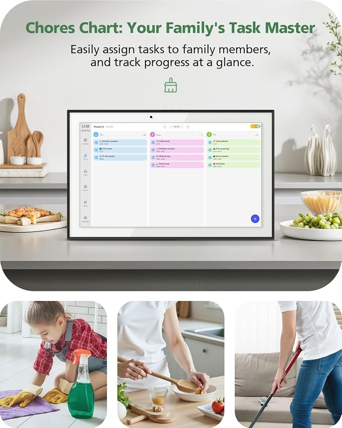 10.1 Inch Digital Calendar Chore Chart, Smart Digital Calendar Wall Planner Picture Frame with HD Touch Screen, Desk & Wall Mount Planner for Family Schedules(Black)
