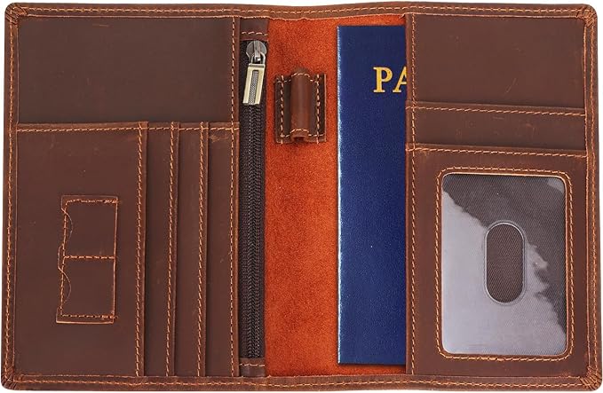 STAR VISTA Phoenix Leather Passport Holder, Full Grain Leather Travel Wallet- Slim, Bifold, RFID Blocking, ID Window, Coin Pocket, Card Slots, SIM Slots