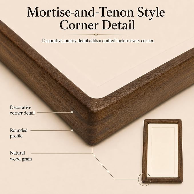 Solid American Black Walnut Picture Frame, 4x6 matted to 3x5 Photo | Natural Wood, Tabletop, Decorative Joinery Corners, Horizontal or Vertical Display