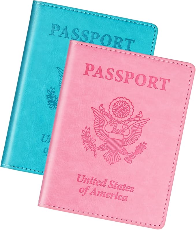 Turquoise & Pink Passport Holder, Cruise Essentials Passport Wallet Cover Case for Family Women Men, Travel Must Haves Passports Book Protector