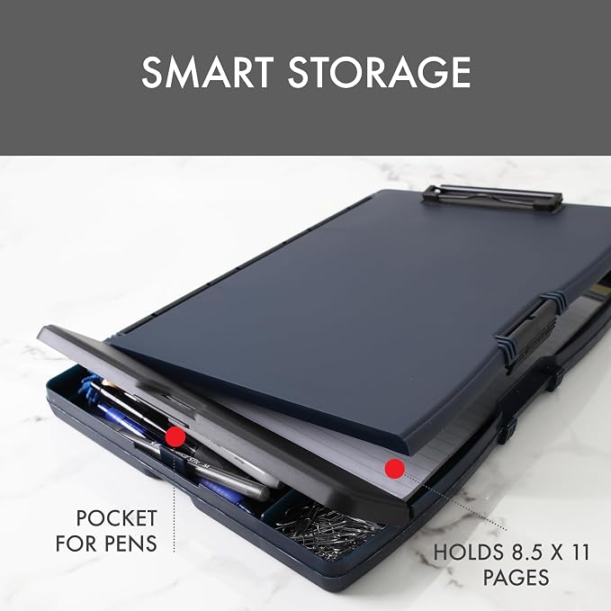 Dexas Folio Clipcase Professional Storage Clipboard with Pen Storage Compartment, 9.75 x 14.75, A4, Indigo. Ideal for Teachers, Nurses, Coaches, Students, Trades, Homeschooling