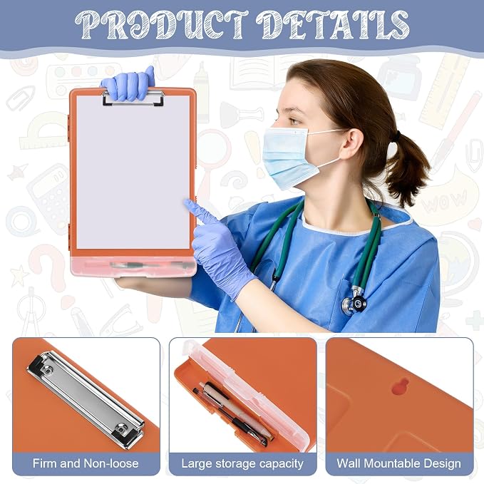 Crtiin 6 Pcs Colored Clipboard with Storage, 8.5 x 11 Inch Heavy Duty Plastic Nursing Clipboard Folder with Pen Holder A4 Medical Holder for Nurse Doctor Teacher Office, Organization (Multicolor)