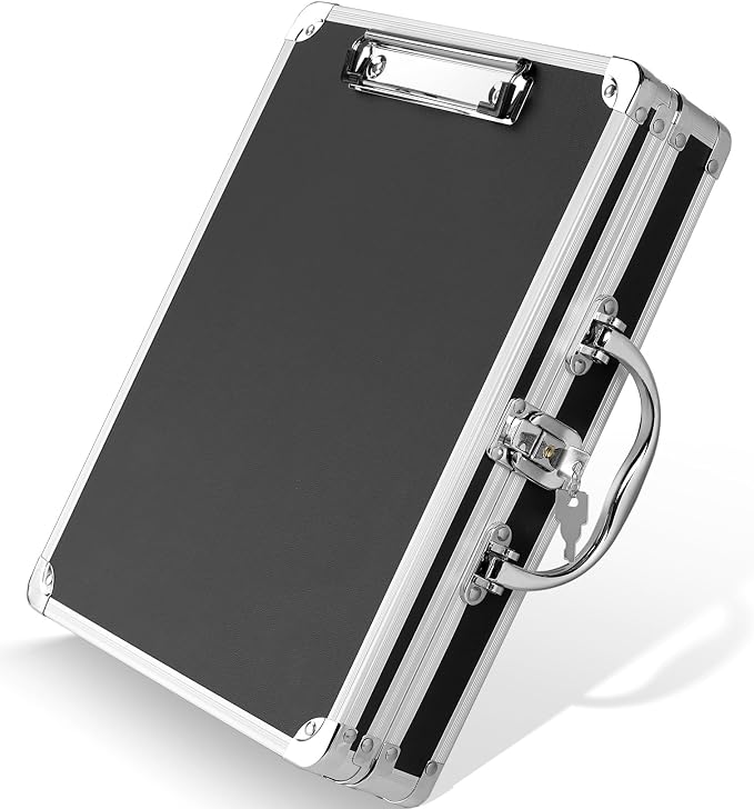 Sooez Key Lock Clipboard Storage Box, Heavy Duty Clipboard with Storage | Metal Locking with Handle, Lock Box Maximum Security - Holds Letter Size Paper, 12.6 x 9.6 inch