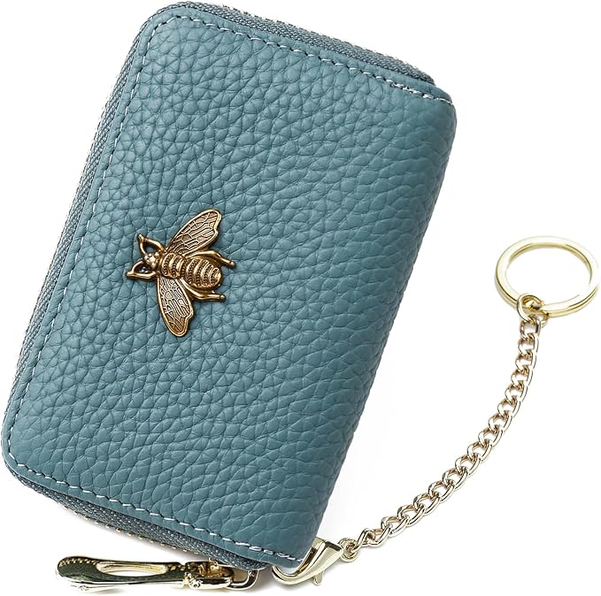 imeetu RFID Credit Card Holder, Small Card Wallet Women, Leather Card Case | Genuine Leather Women's Card & id Cases, Change Coin Purse with Zipper Keychain id Window, 20 Colors & 3 Styles, Daily, Gifts