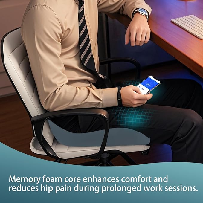 Pressure Relief Seat Cushion for Long Sitting Hours on Office/Home Chair, Car, Wheelchair - Extra-Dense Memory Foam for Hip, Tailbone, Coccyx, Sciatica-Black (Dark Edge)