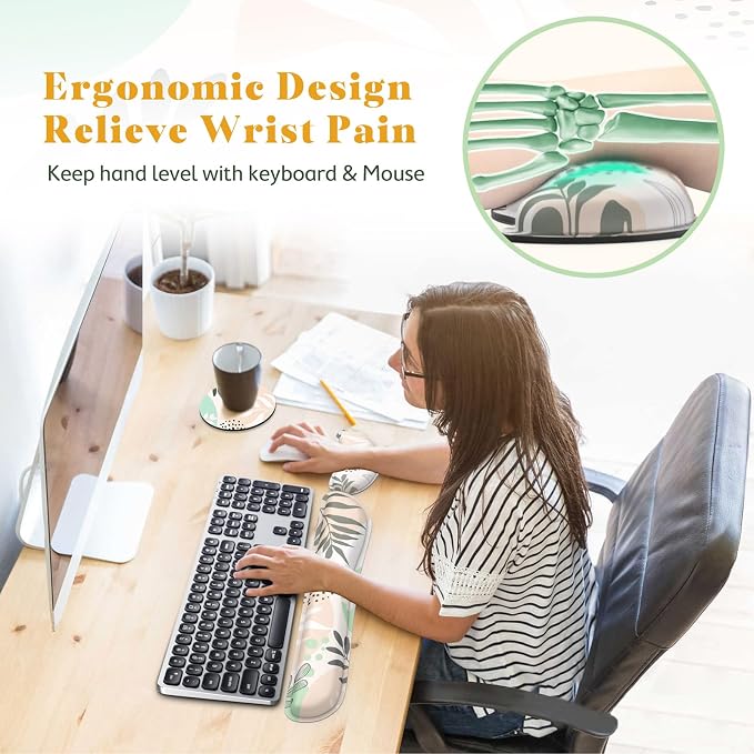 Gimars Enlarge Silky and Superfine Fabric Gel Memory Foam Keyboard Wrist Rest Set, Ergonomic Keyboard Mouse Wrist Support for Typing Pain Relief, Comfort for Office, Gaming, Computer-Morandi Beige