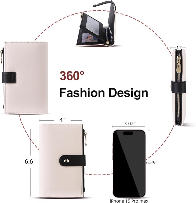 Wallet Women RFID Blocking Multi Cards Wallet Credit Card Holder for Women Large Capacity Lady Leather Trifold Travel Wallet with Passport/Pen Holder