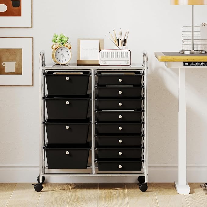 RELAX4LIFE 12-Drawer Rolling Storage Cart - Mobile Utility Drawer Carts with Wheels, Craft Organizers Cart for Classroom Organization and Storage, School, Office, Home